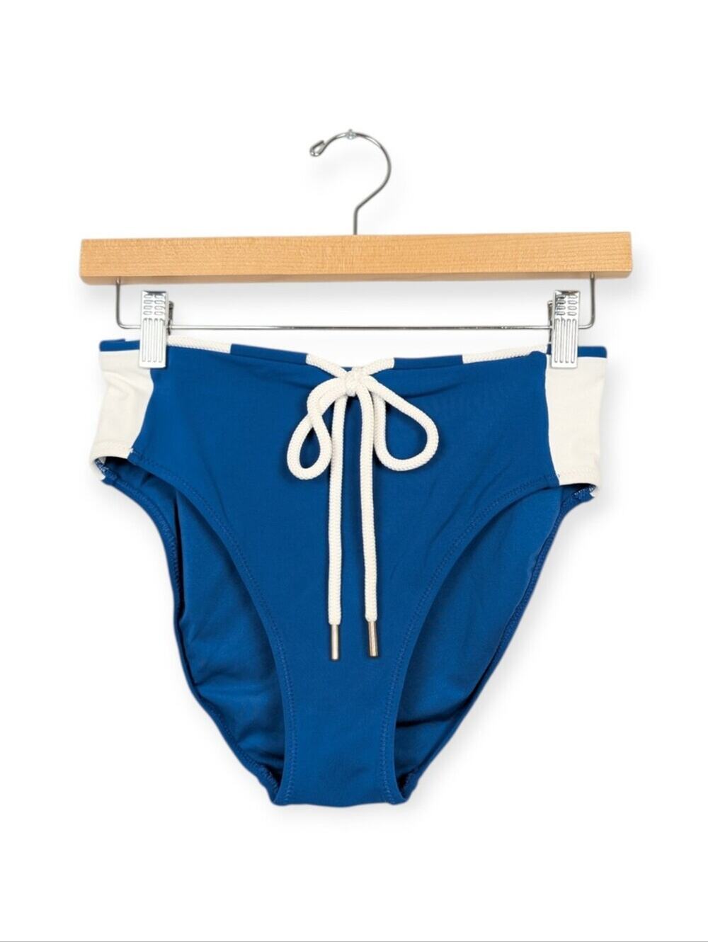 Robin Piccone Swim Bottom M Blue & White Emma High Waist Bikini Bottom